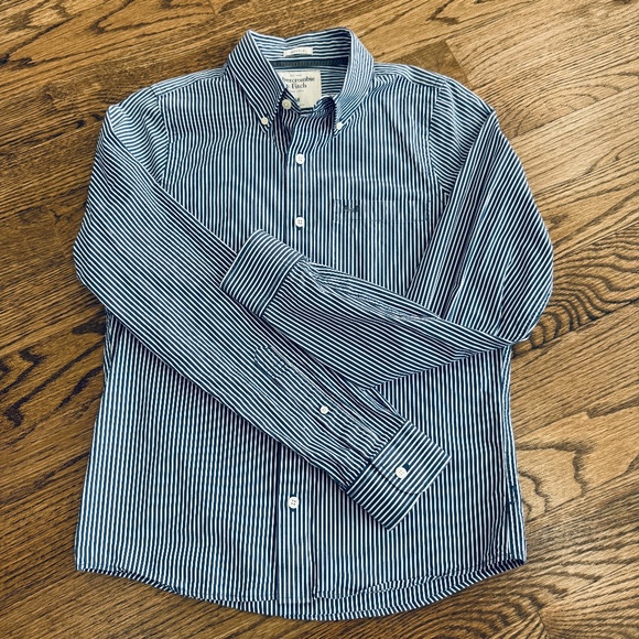 Abercrombie & Fitch Button Down Shirt Blue White Stripe Men's Medium Muscle EUC - Picture 11 of 11